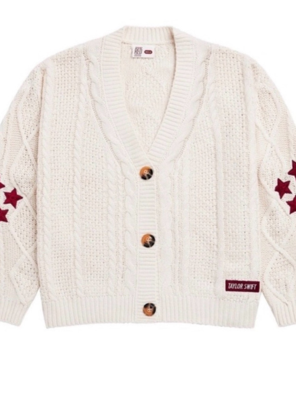 Taylor Swift Red Youth S/M Cream Cable Knit Cardigan with Red Star Accents